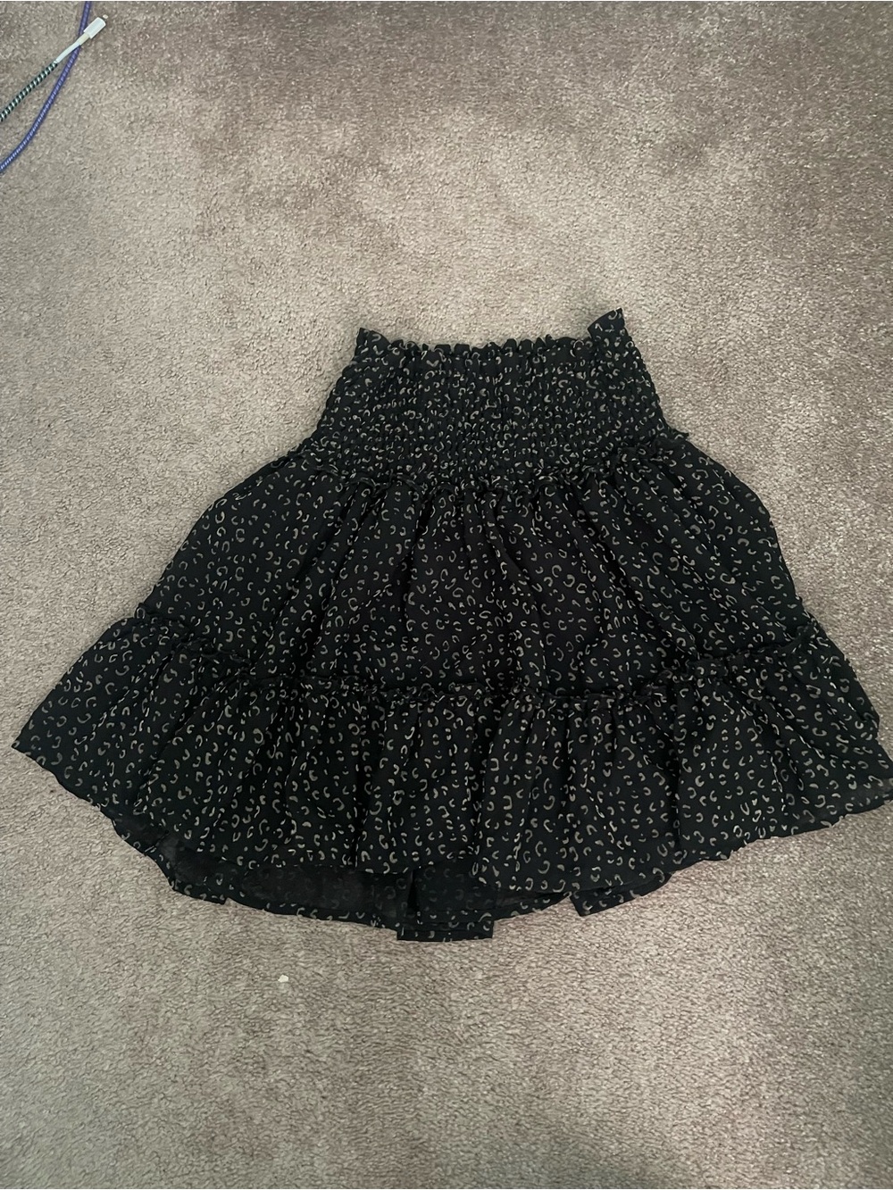 Altar'd State Black Smocked Tiered Skater Skirt with Subtle Print